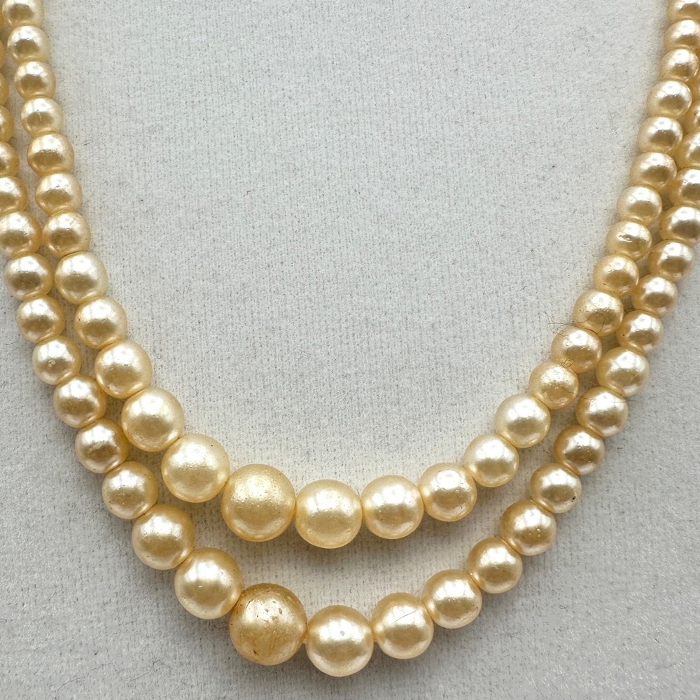 Vintage Cream Simulated Pearl Necklace Double Strand Statement‎ Fashion Jewelry